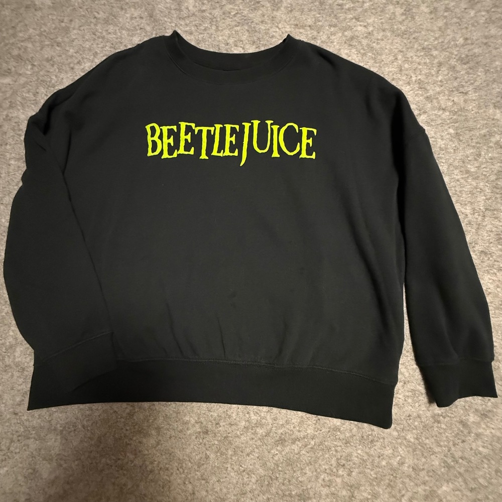 Beetlejuice Movie Logo‎ Graphic Sweatshirt Black Lime Green Relaxed Crewneck L